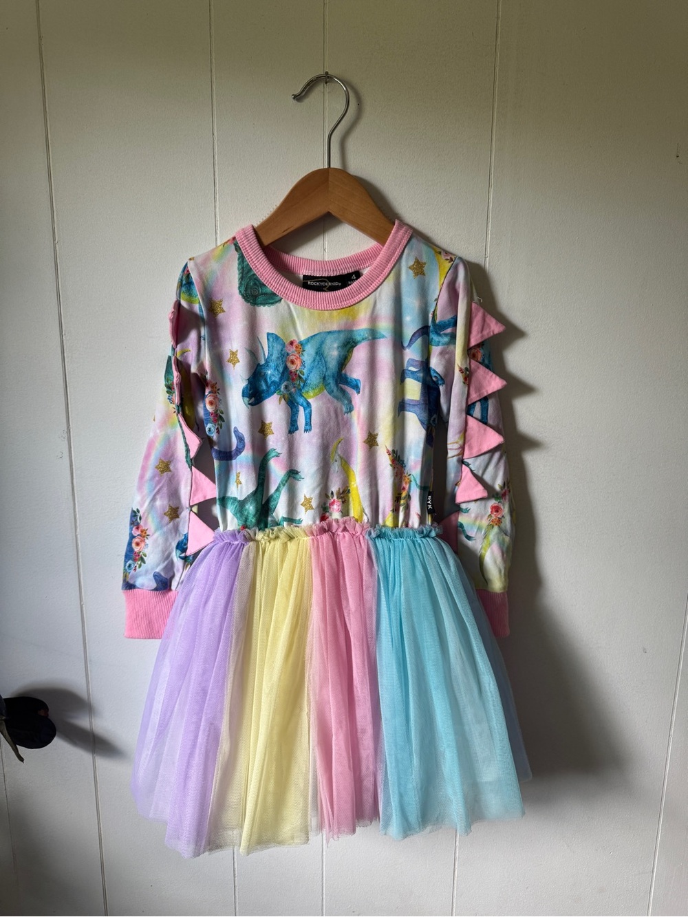 Rock Your Kid - Rainbow Dino Tulle Dress